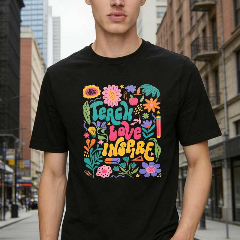 Teach Love Inspire Floral And Educational Elements T-shirt