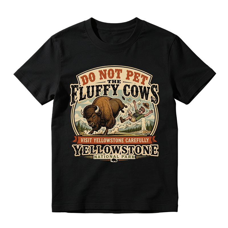 Do Not Pet The Fluffy Cows Funny Yellowstone National Park Graphic T-Shirt