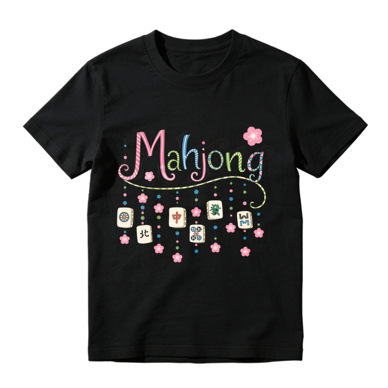 Mahjong Tiles And Cherry Blossoms Design T-shirt