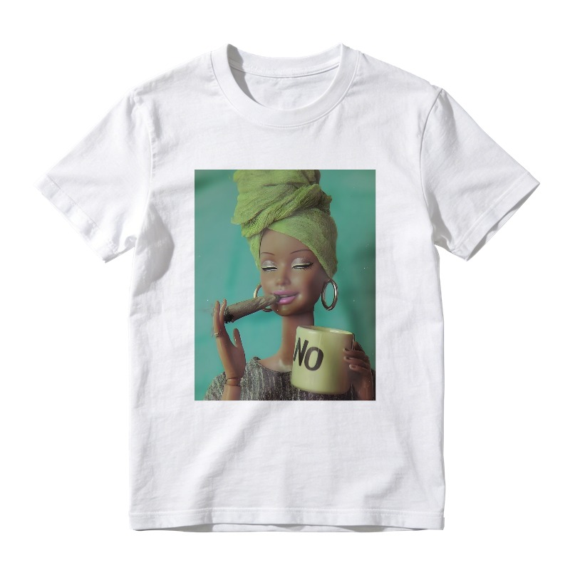 Woman With Green Headwrap Holding Mug With No Text T-shirt