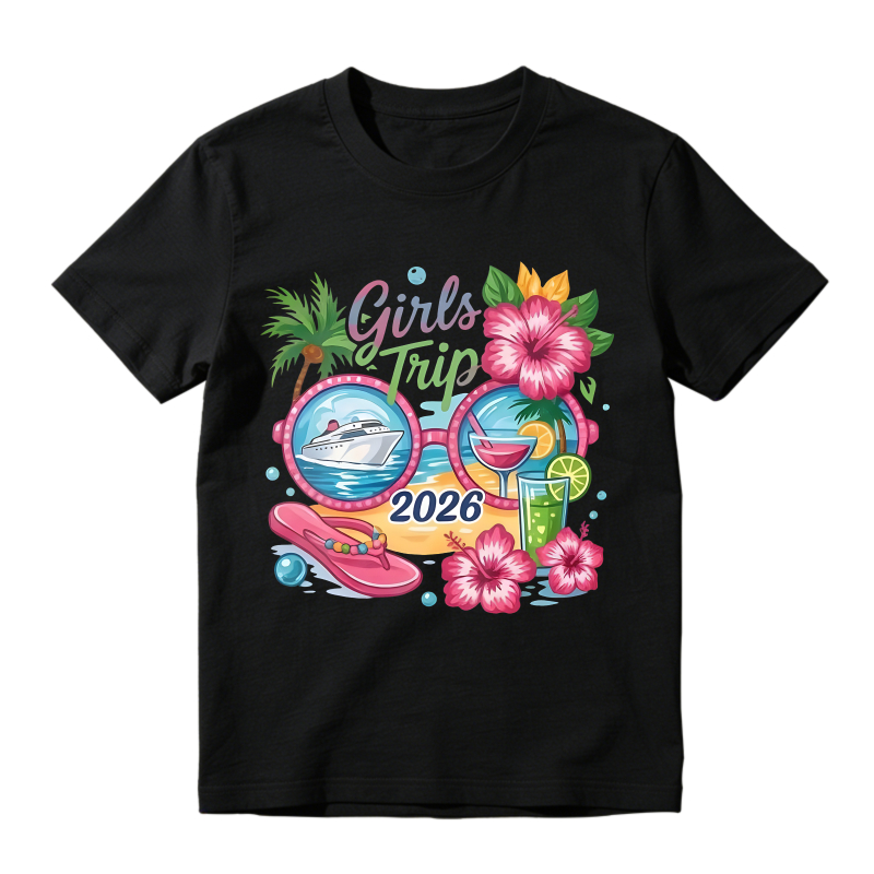 Girls Trip 2026 Cruise Cocktail Palm Tree Floral Design T-shirt