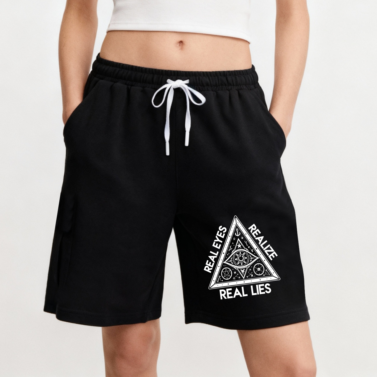 Dorawear™ Real Eyes Realize Real Lies Triangle Symbol Shorts-Dorawear
