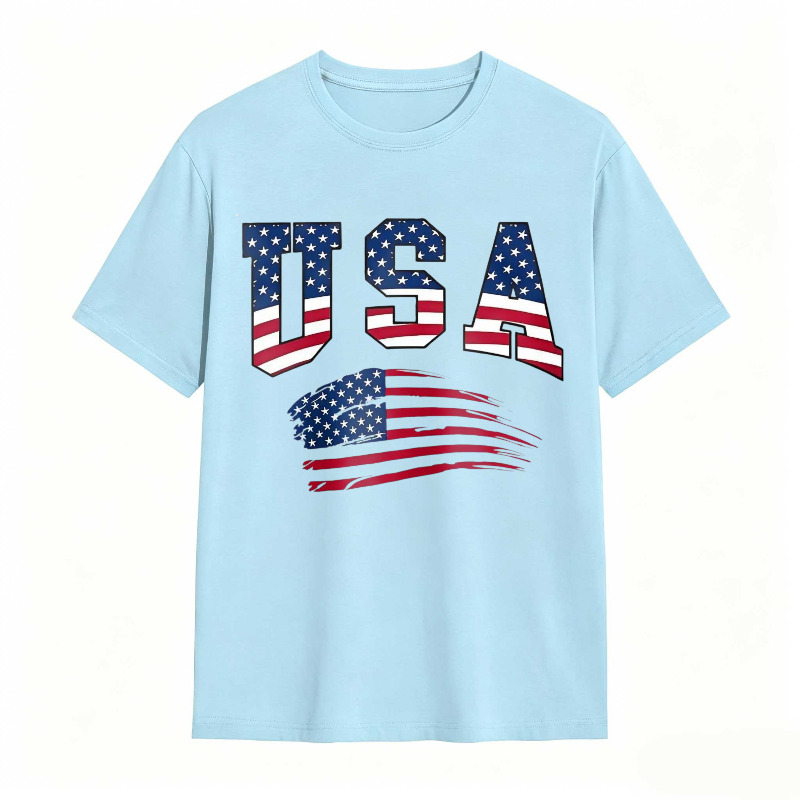 USA Letter American Flag Print Tee Shirt