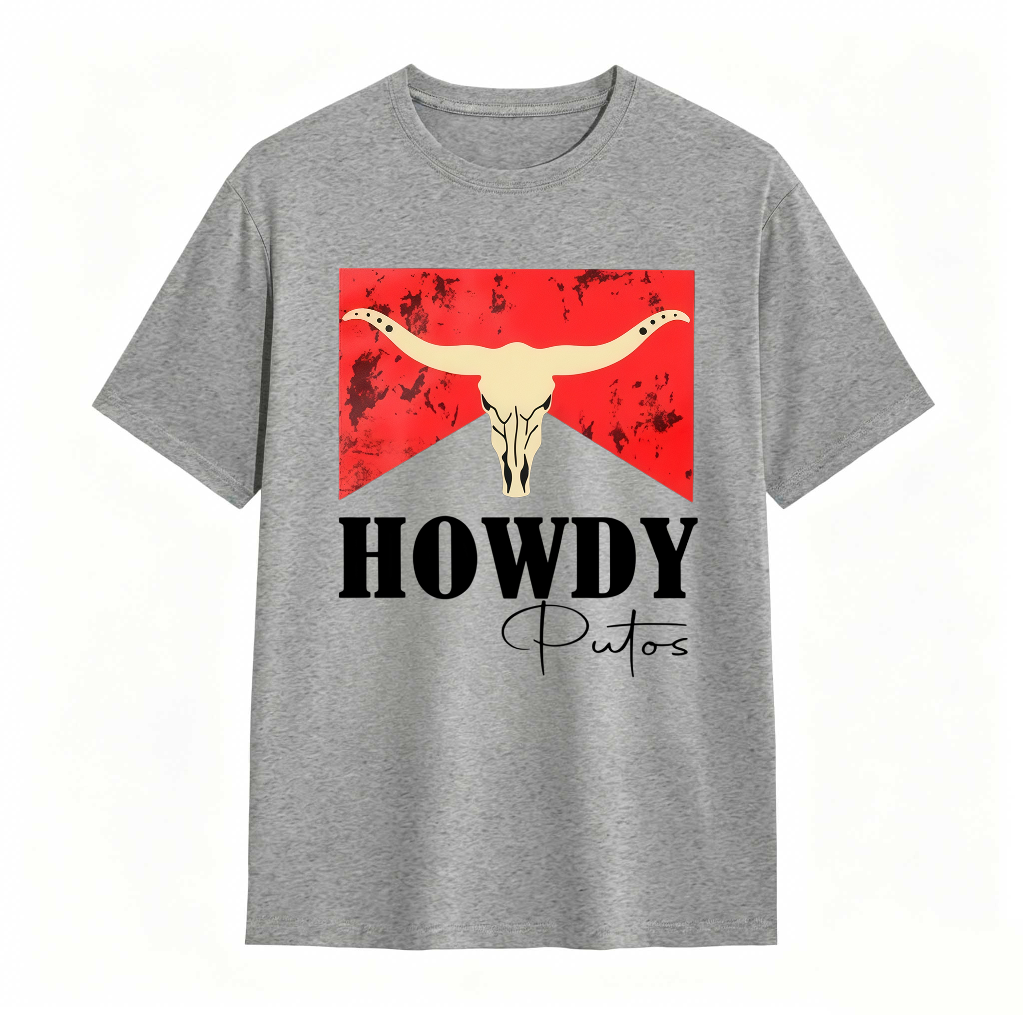 Dorawear™ Cow Skull Red Background Howdy Putos T Shirt 100% cotton