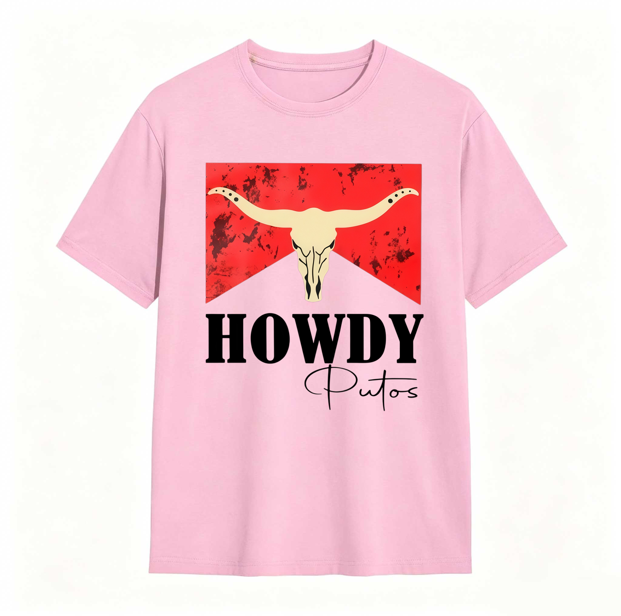 Dorawear™ Cow Skull Red Background Howdy Putos T Shirt 100% cotton