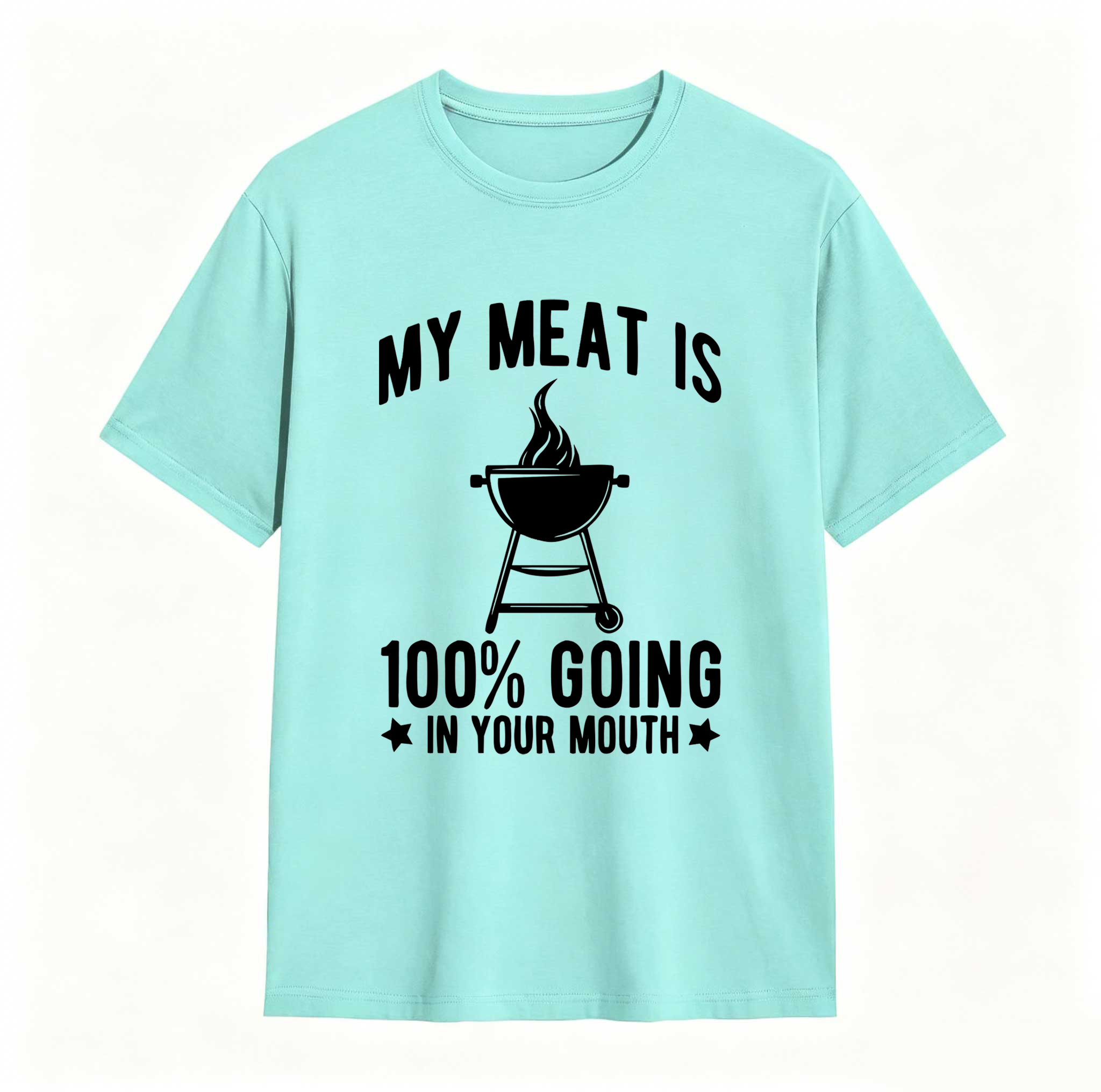 Dorawear™ 100% Cotton My Meat Is 100% Going In Your Mouth - Funny BBQ Themed Unisex Black Short Sleeve T-Shirt Golf Gift T-Shirt For Men And Women