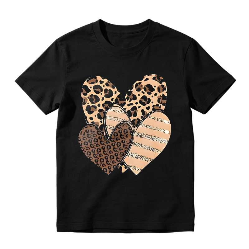 Leopard Print Hearts Pattern T-shirt