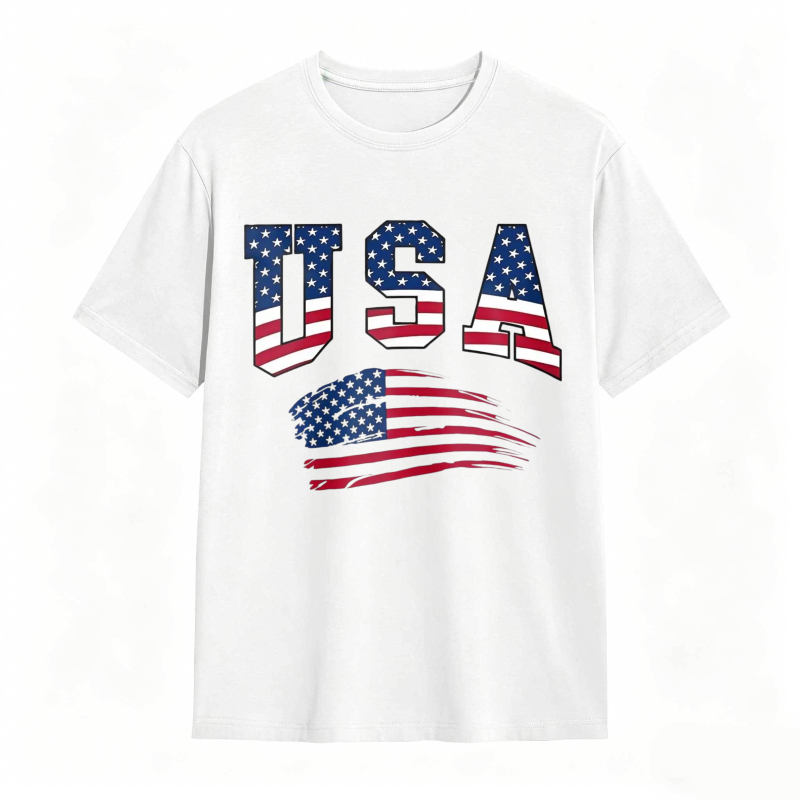 USA Letter American Flag Print Tee Shirt