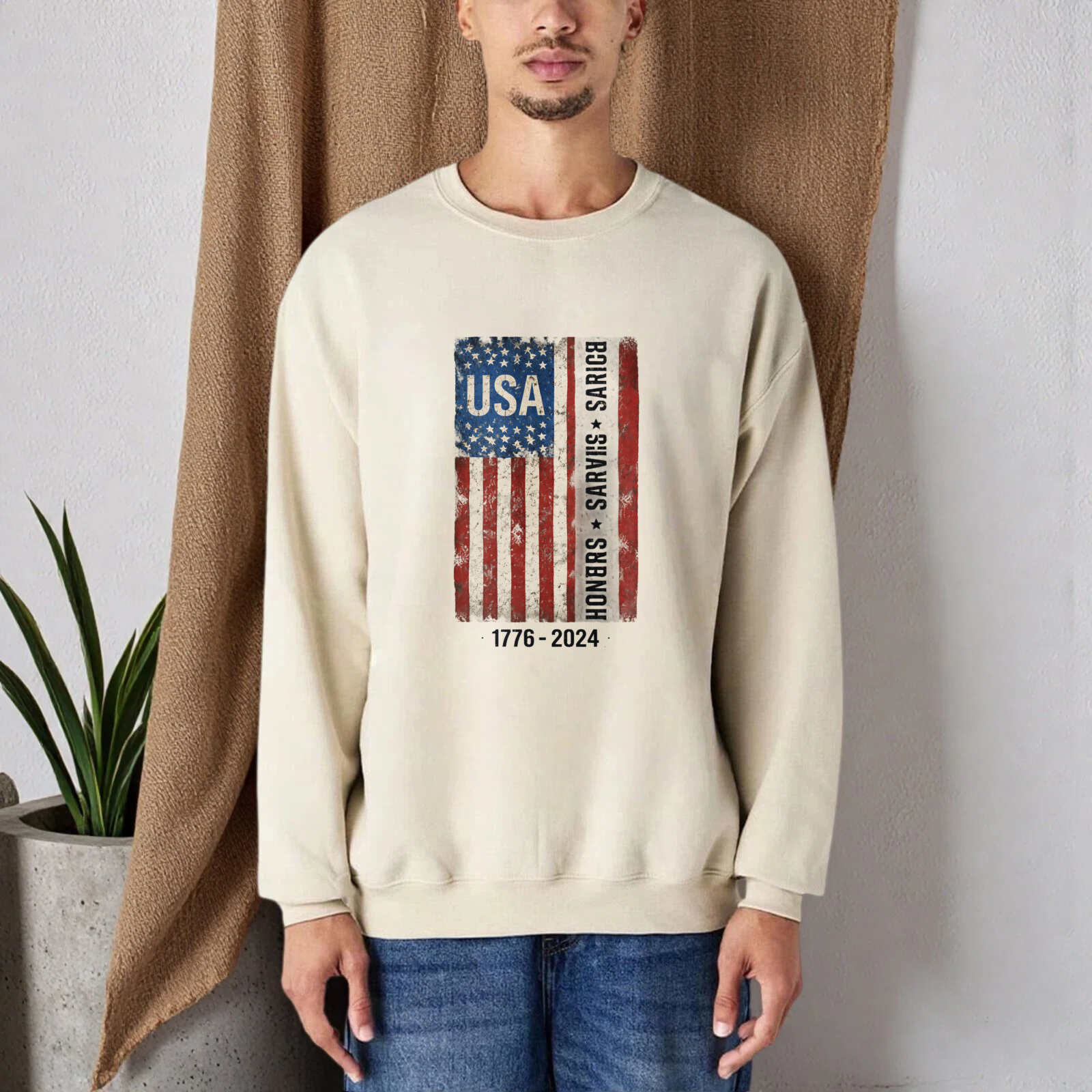 Usa Flag American Patriotic Sweatshirt Black Crewneck Long Sleeve Casual Wear For Men Women 2023 Edition