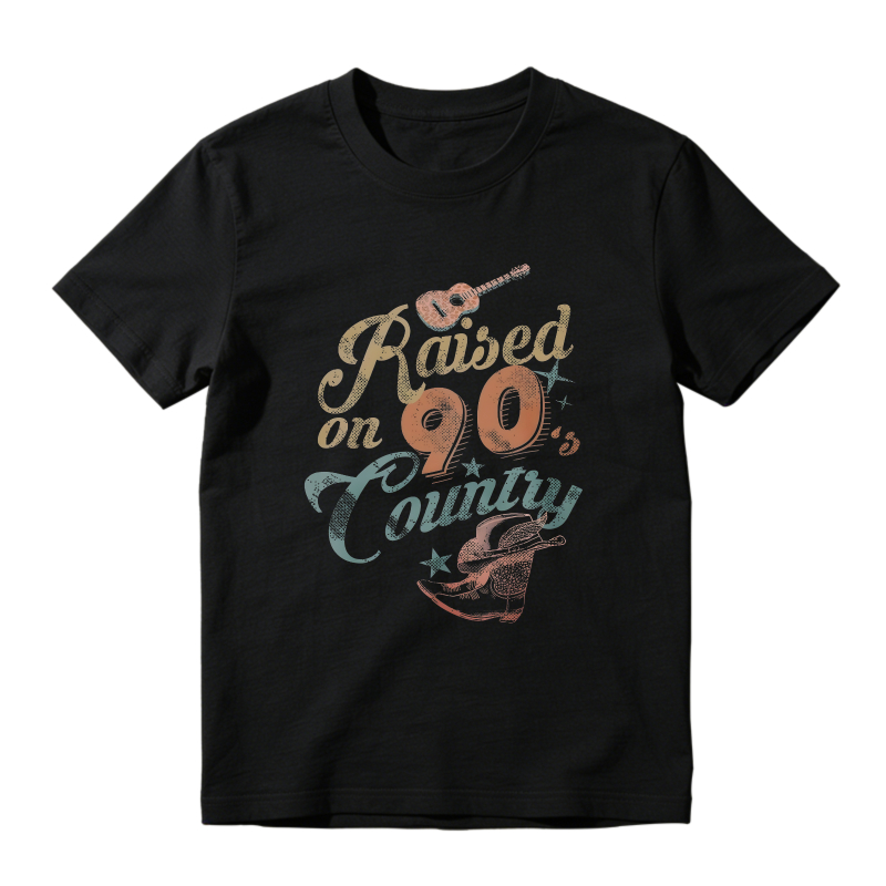 Raised On 90s Country Music Guitar Cowboy Boot Graphic T-shirt