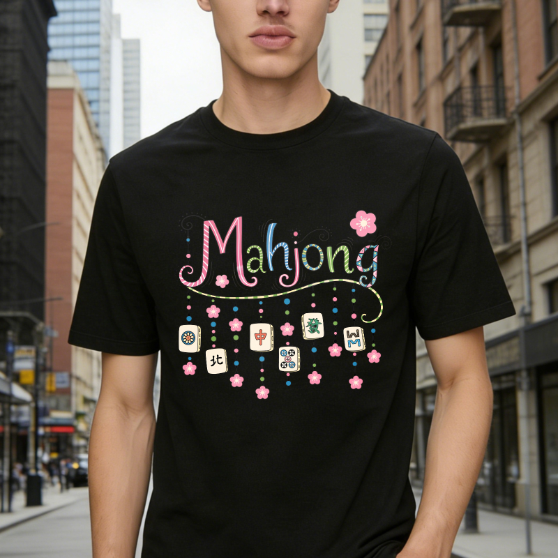Mahjong Tiles And Cherry Blossoms Design T-shirt