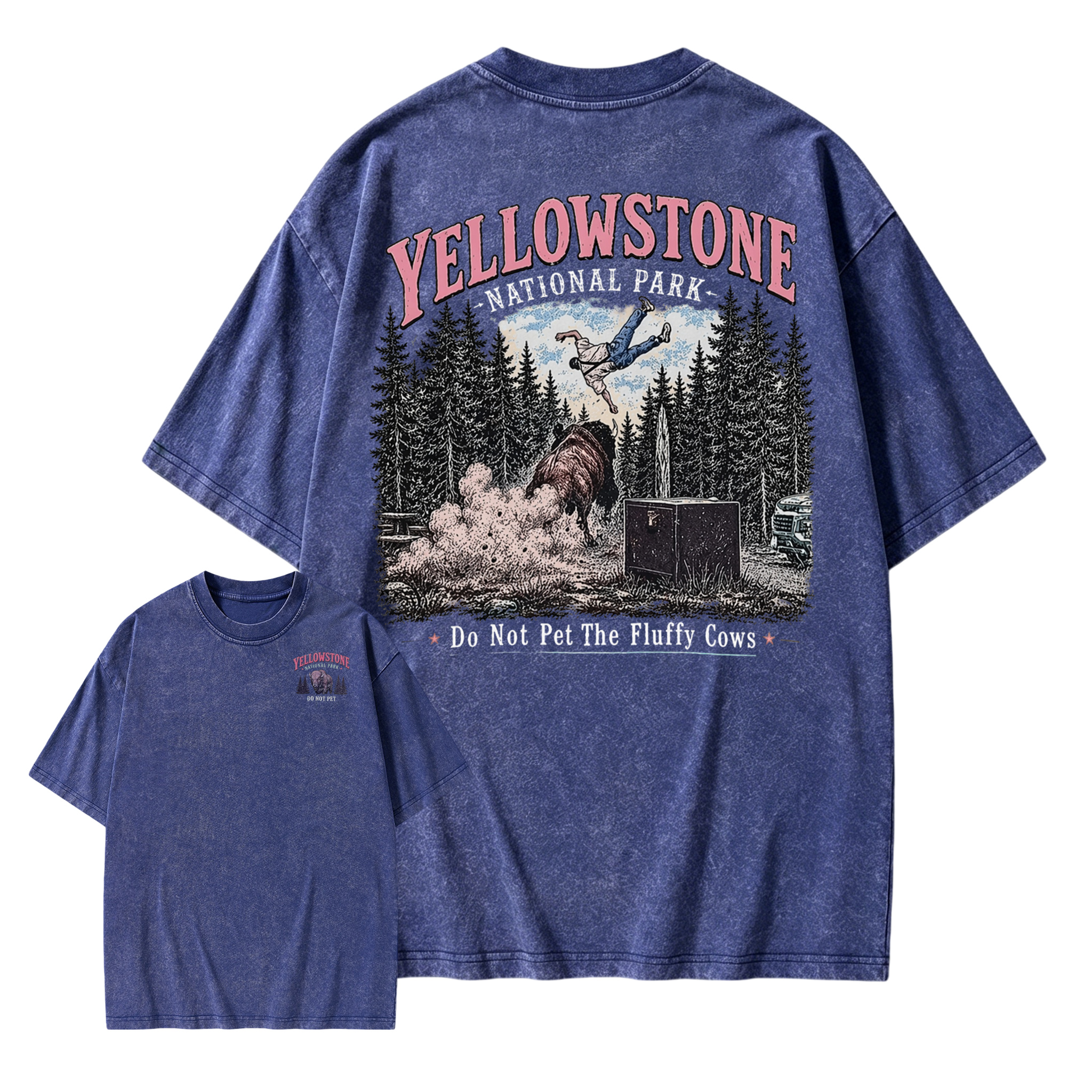 Yellowstone National Park Funny Vintage Washed T-Shirt | Do Not Pet The Fluffy Cows Graphic Tee