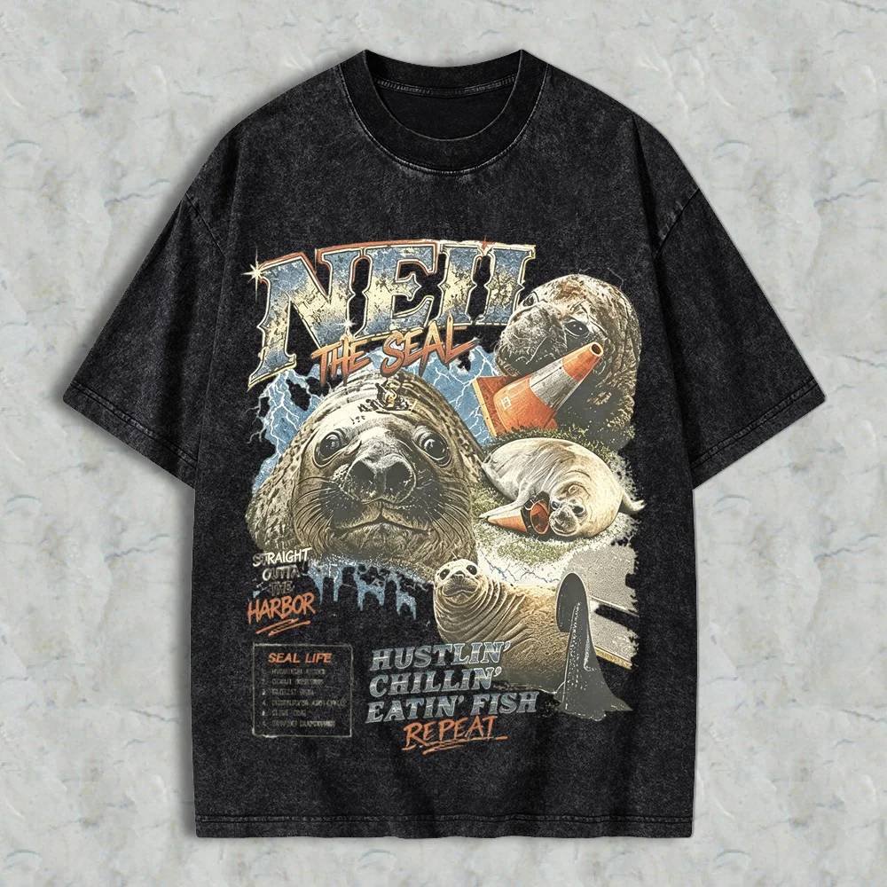 Comfort Colors 1717 Neil The Seal Bootleg Washed-T-SHIRT - Screen Printed on Comfort Colors Shirt - Unisex Heavy Cotton Washed-T-SHIRT - Gift for Fans - Gift Ideas