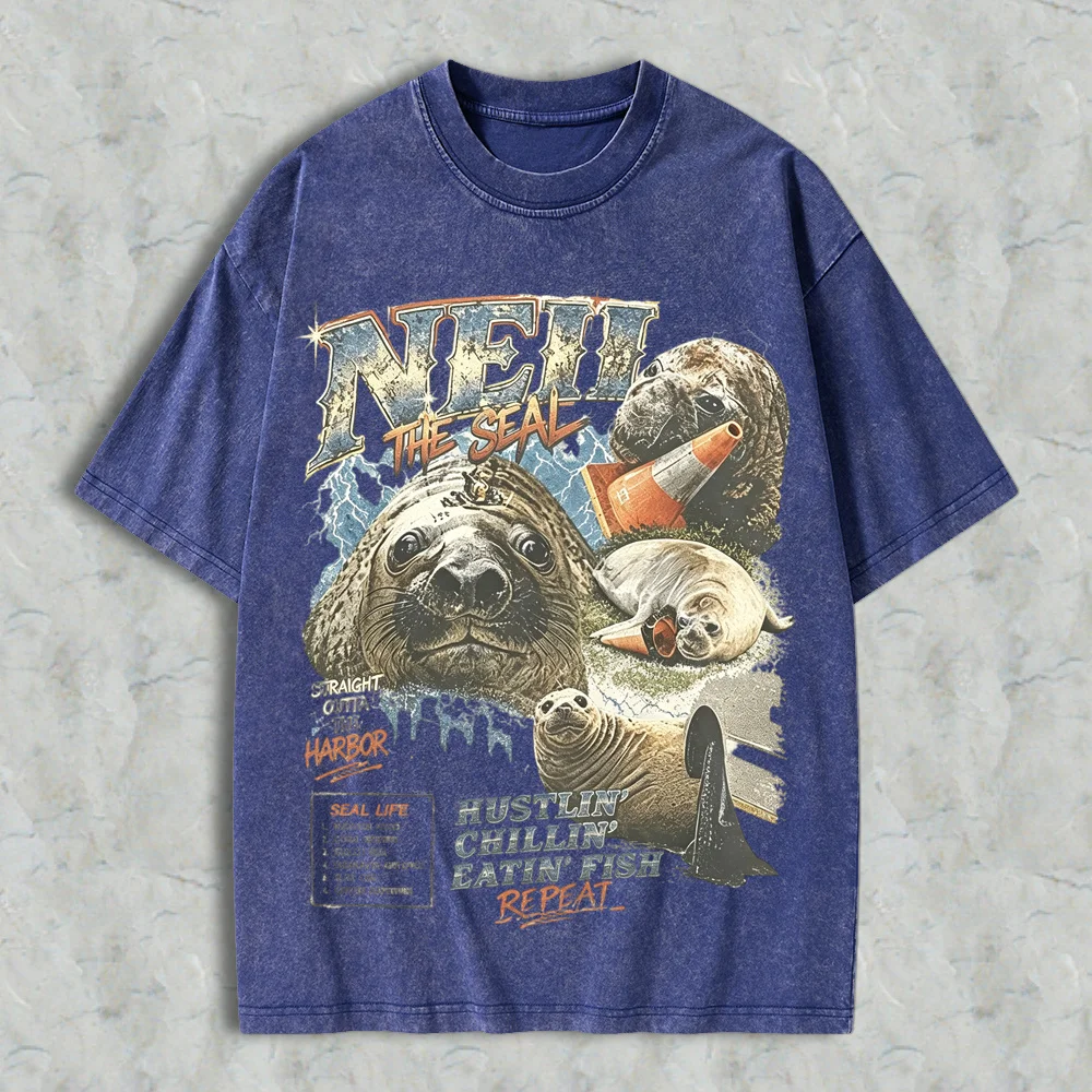 Comfort Colors 1717 Neil The Seal Bootleg Washed-T-SHIRT - Screen Printed on Comfort Colors Shirt - Unisex Heavy Cotton Washed-T-SHIRT - Gift for Fans - Gift Ideas