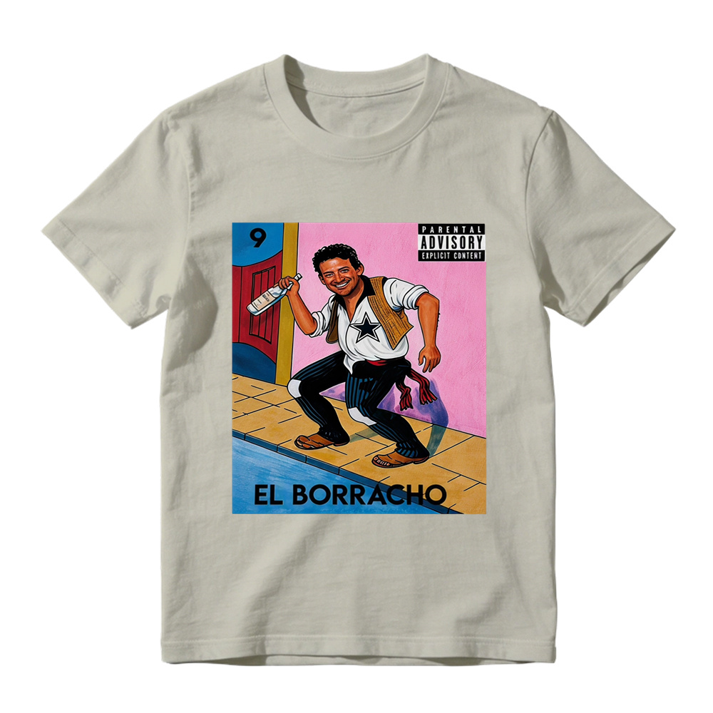 El Borracho Mexican Loteria Card T-Shirt - Funny Drinking Parental Advisory Graphic Tee for Men