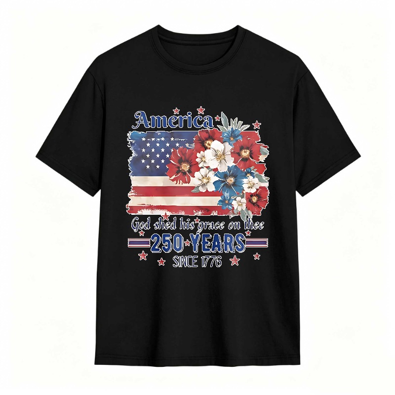 America Flag With Flowers And Patriotic Text 250 Years Since 1776 T-shirt
