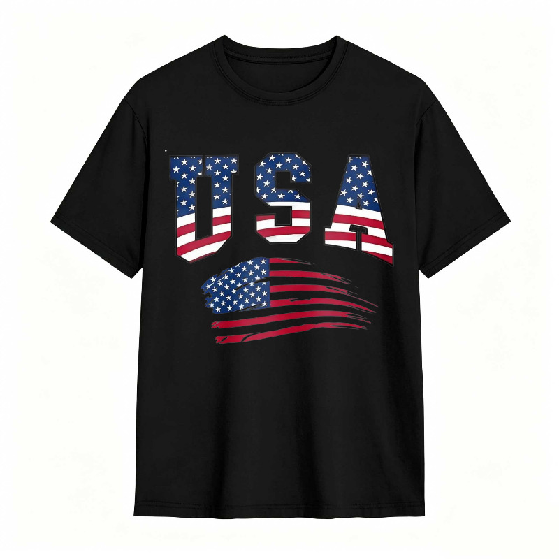 USA Letter American Flag Print Tee Shirt