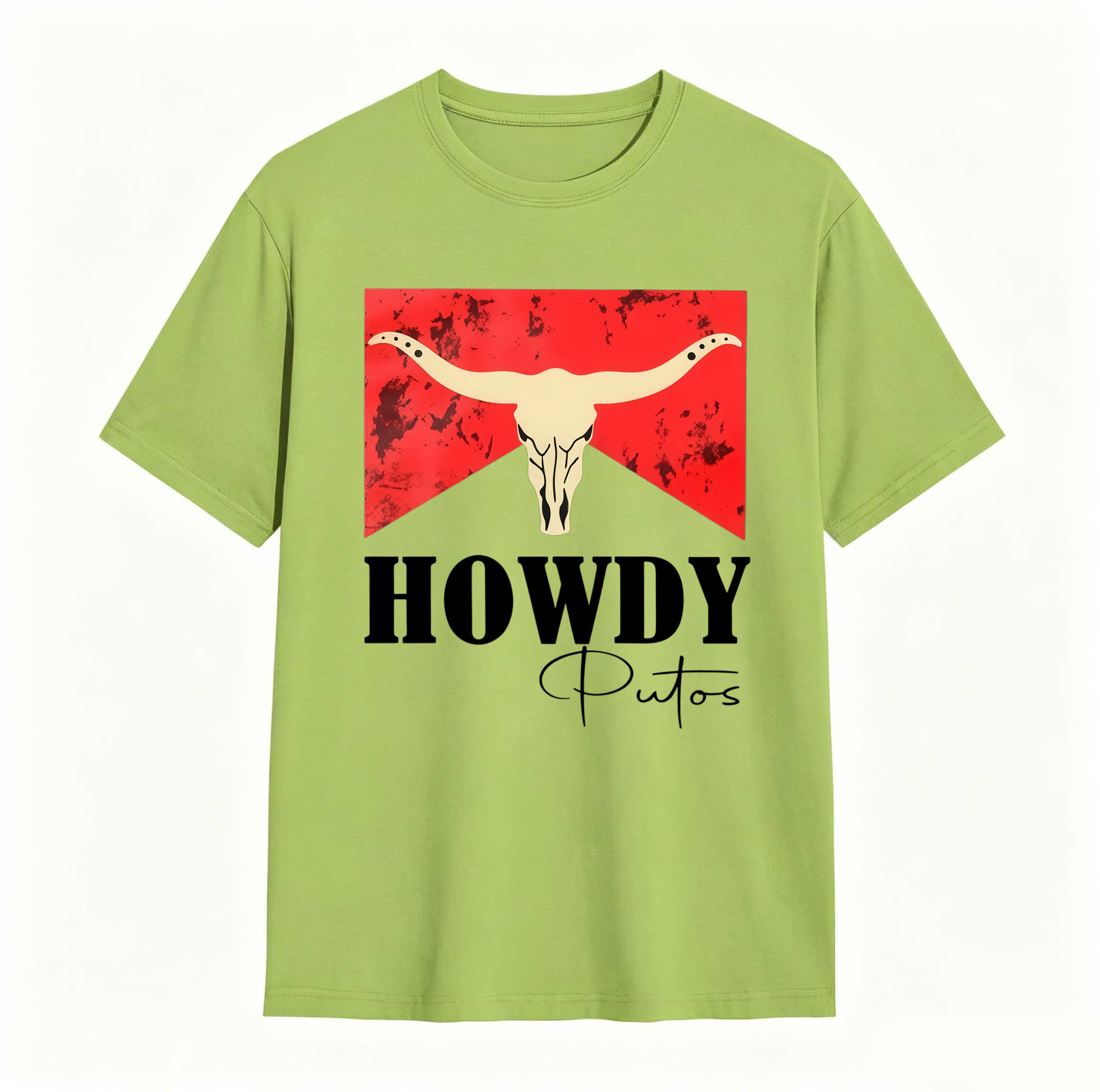 Dorawear™ Cow Skull Red Background Howdy Putos T Shirt 100% cotton