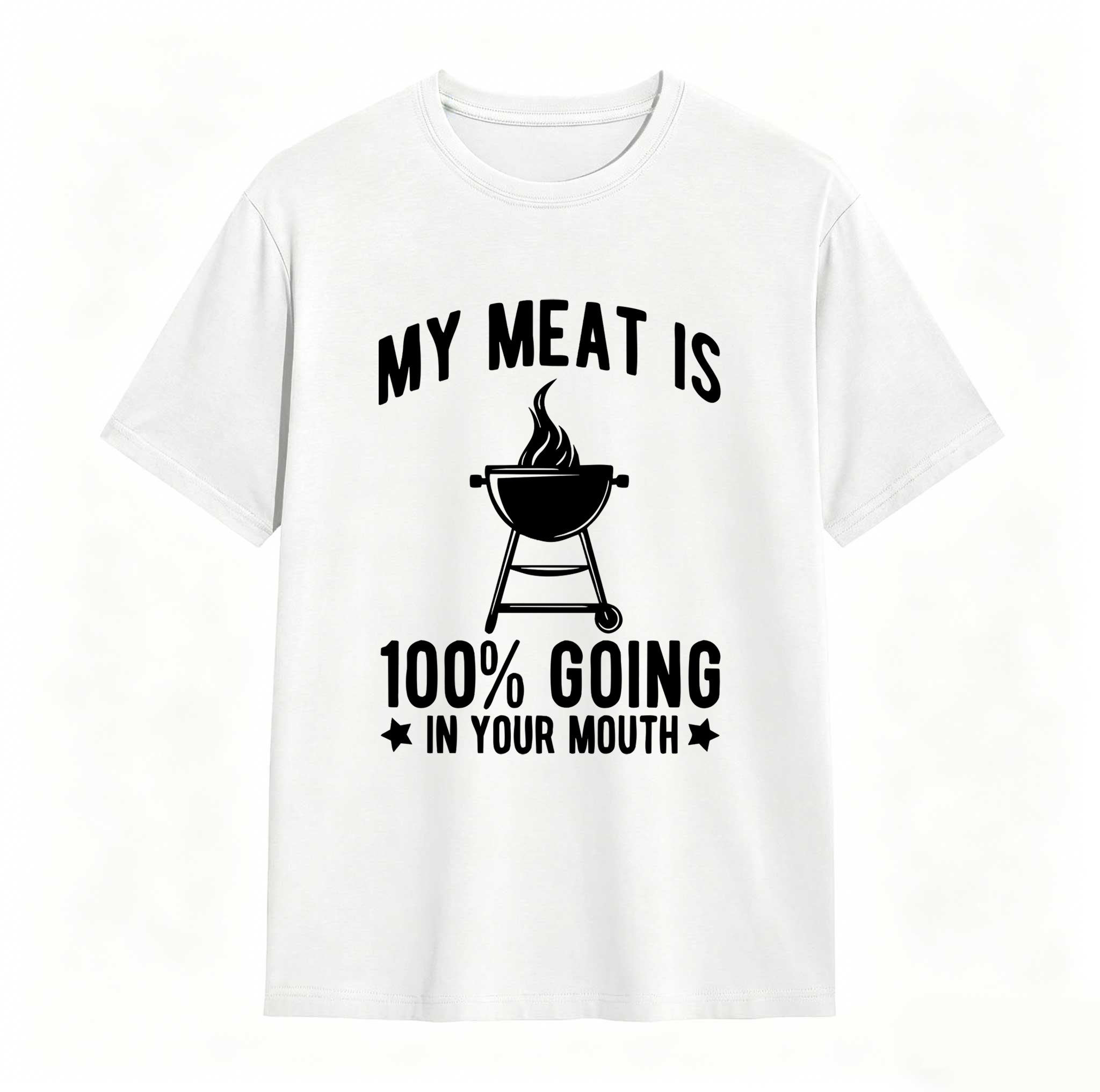 Dorawear™ 100% Cotton My Meat Is 100% Going In Your Mouth - Funny BBQ Themed Unisex Black Short Sleeve T-Shirt Golf Gift T-Shirt For Men And Women