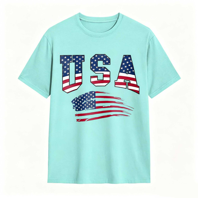 USA Letter American Flag Print Tee Shirt