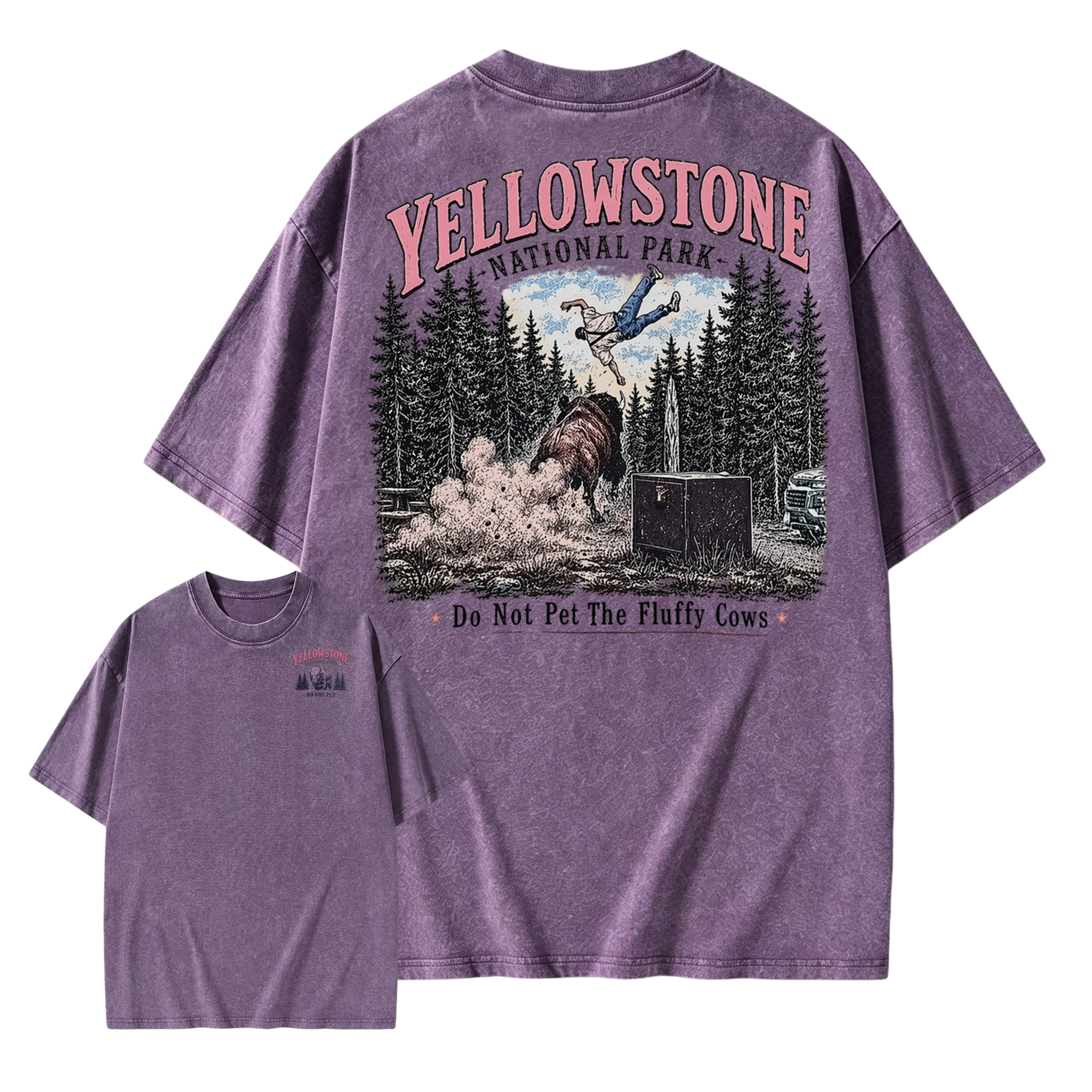 Yellowstone National Park Funny Vintage Washed T-Shirt | Do Not Pet The Fluffy Cows Graphic Tee