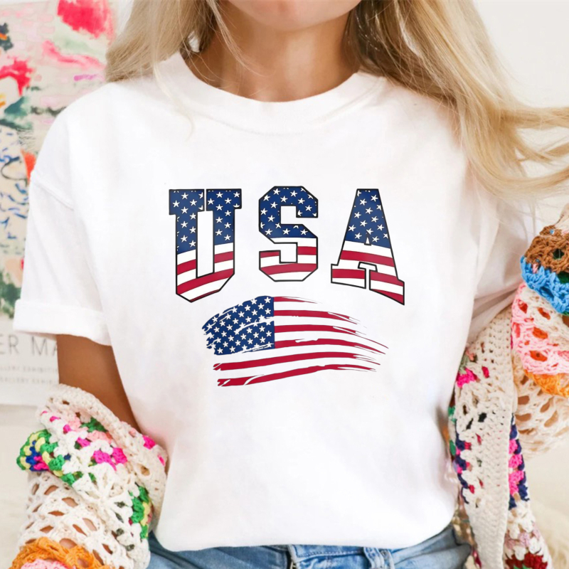 USA Letter American Flag Print Tee Shirt