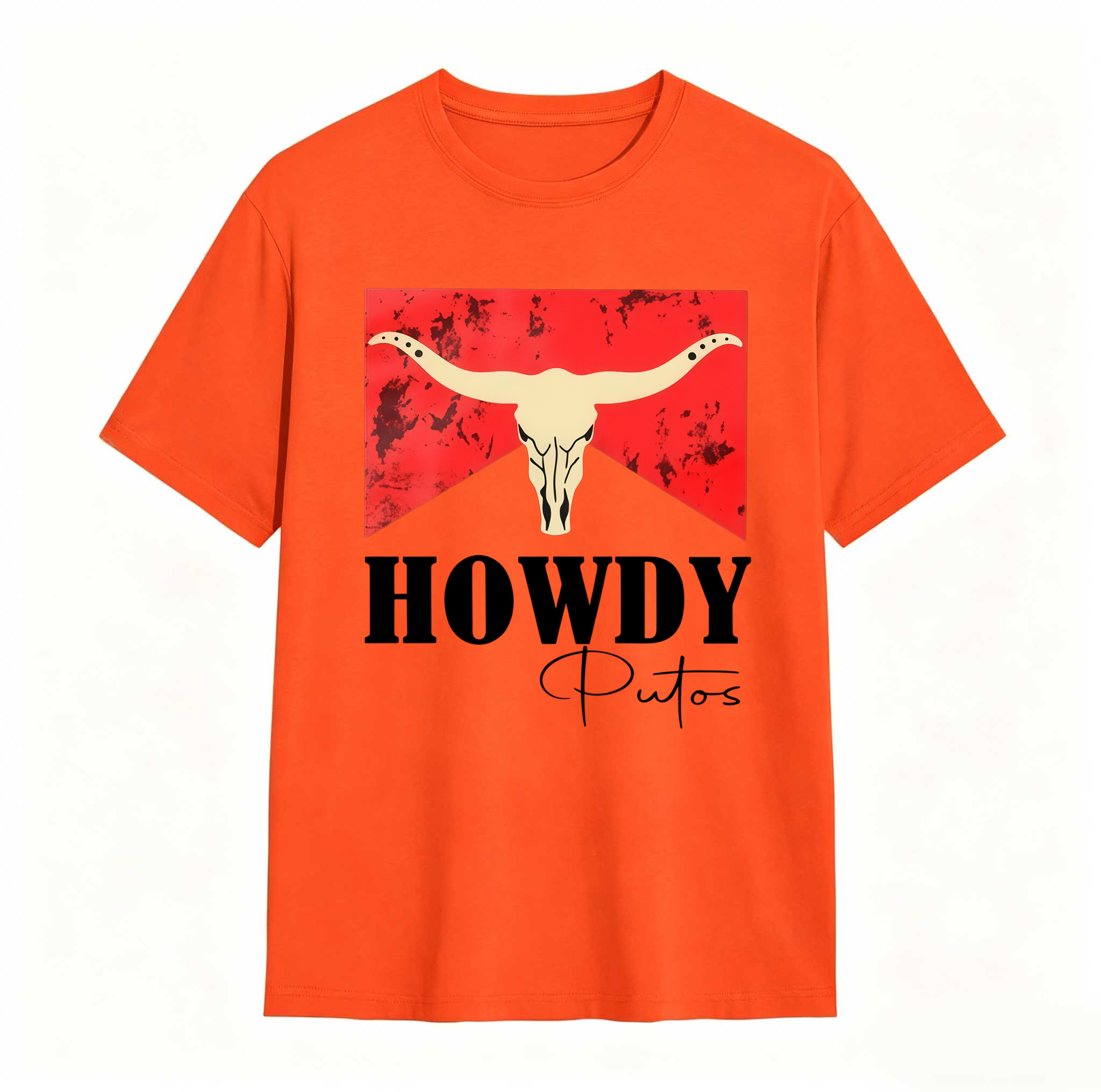Dorawear™ Cow Skull Red Background Howdy Putos T Shirt 100% cotton