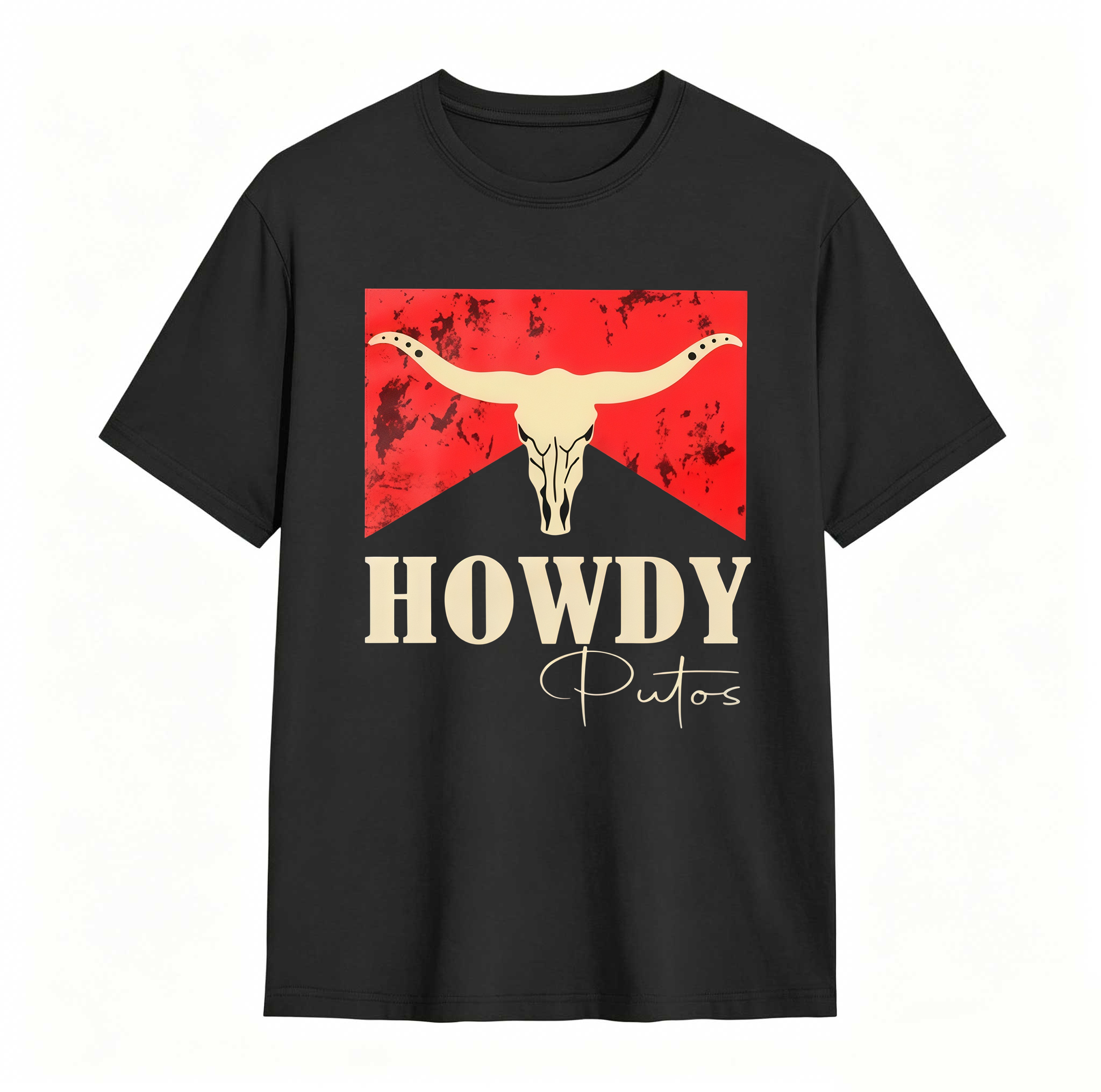 Dorawear™ Cow Skull Red Background Howdy Putos T Shirt 100% cotton