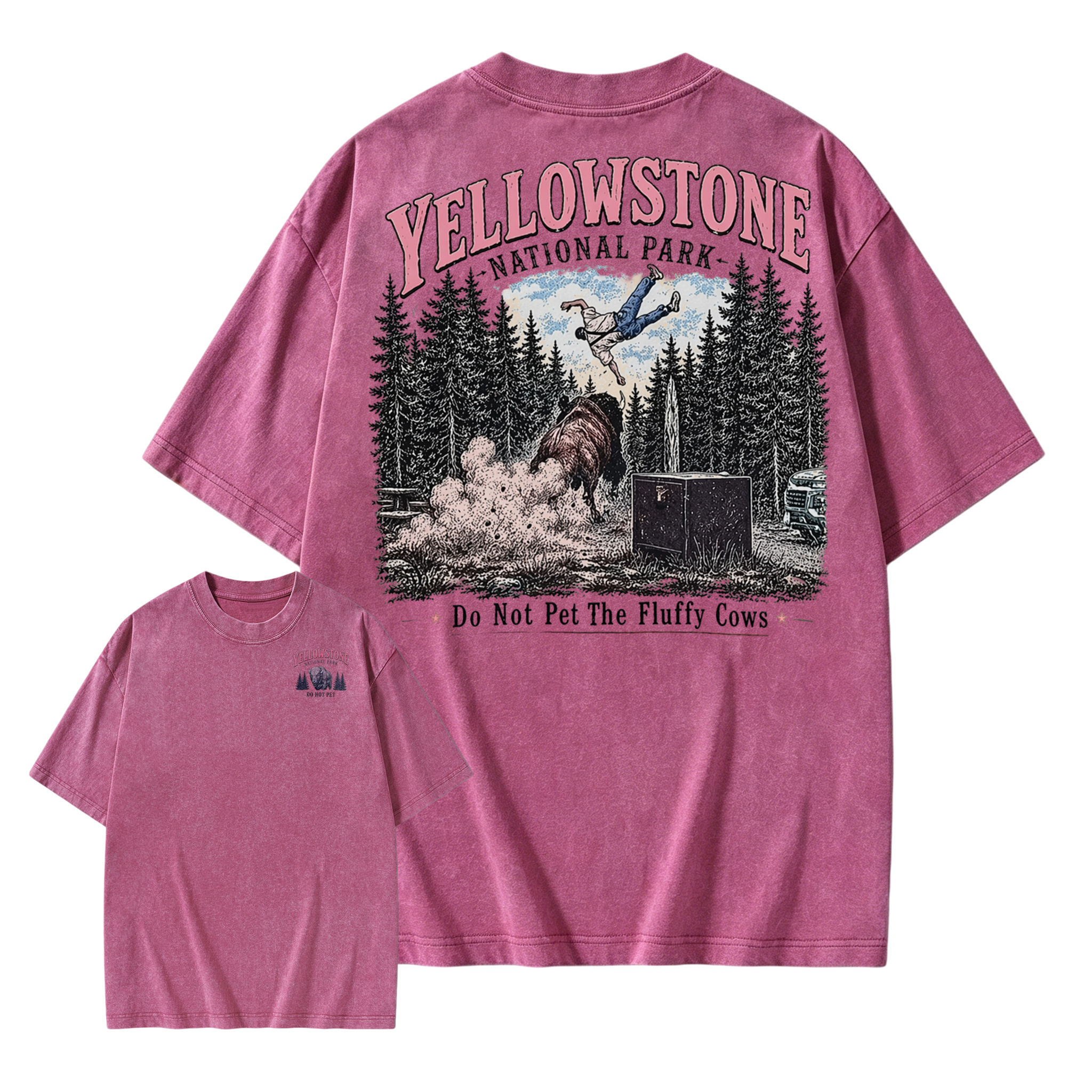 Yellowstone National Park Funny Vintage Washed T-Shirt | Do Not Pet The Fluffy Cows Graphic Tee