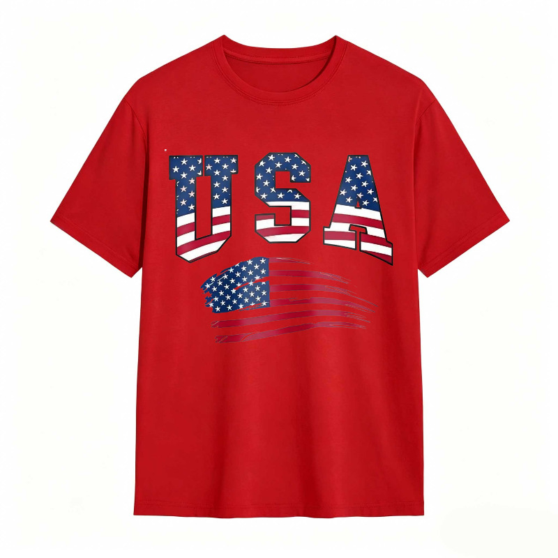 USA Letter American Flag Print Tee Shirt