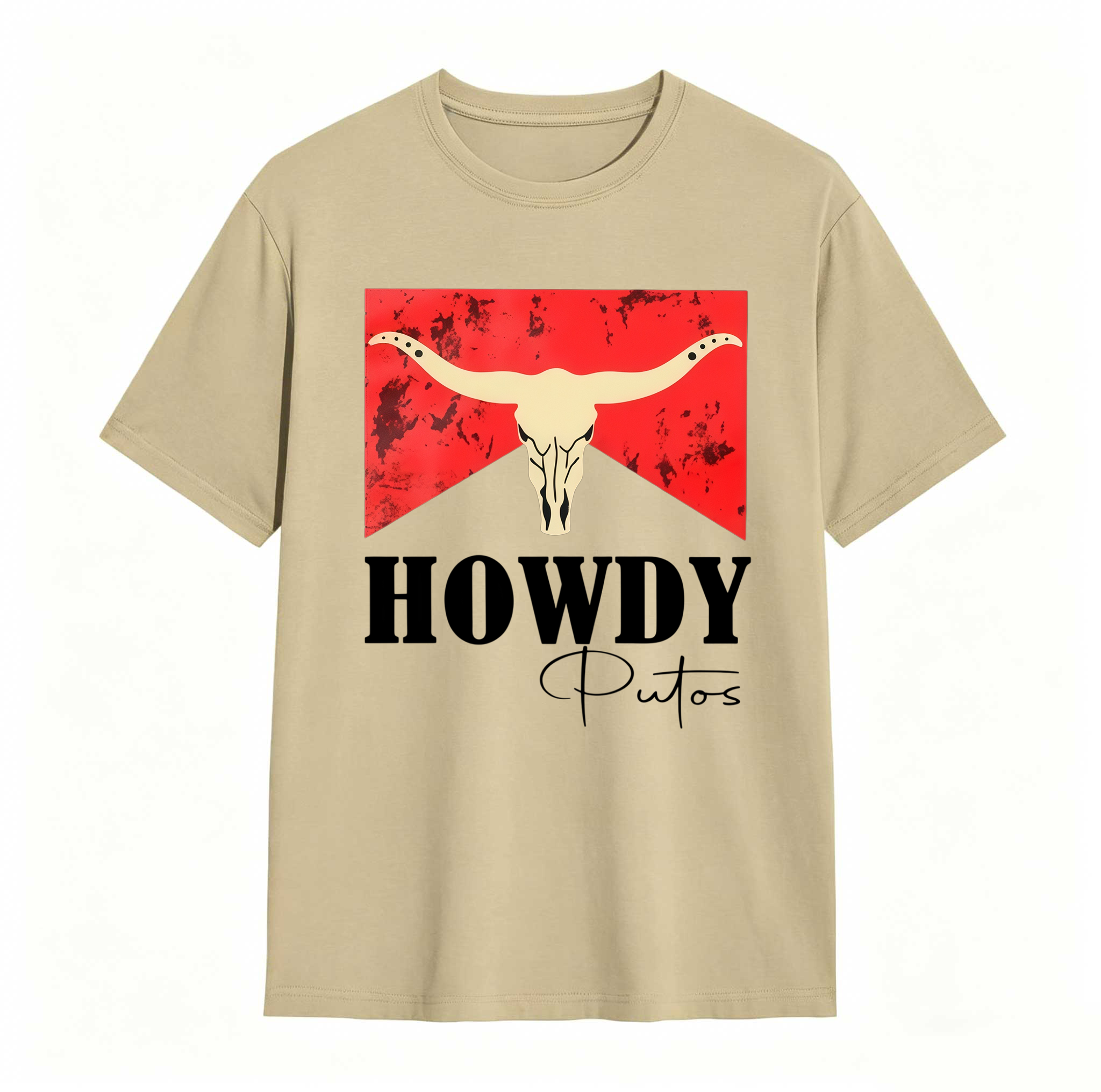 Dorawear™ Cow Skull Red Background Howdy Putos T Shirt 100% cotton