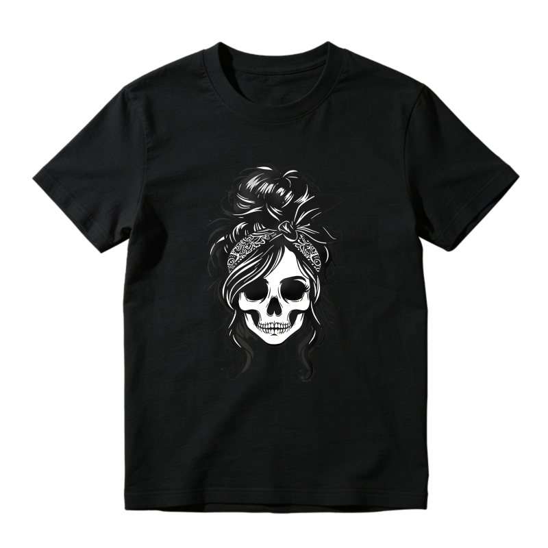 Skull With Floral Hair Bun T-shirt