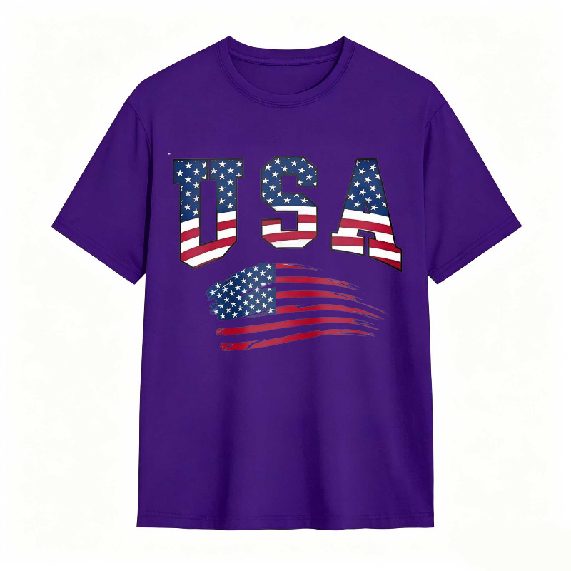 USA Letter American Flag Print Tee Shirt