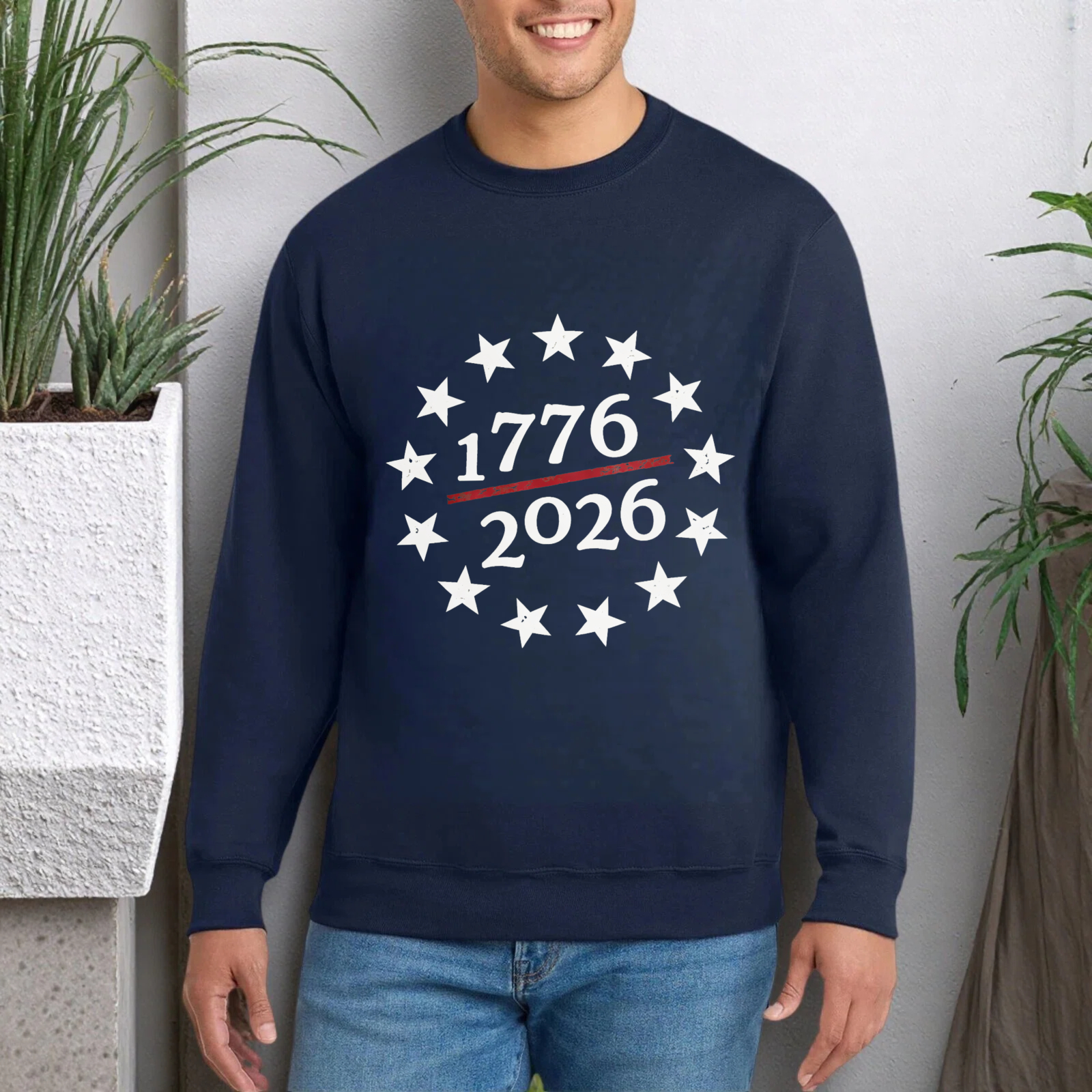 Black Sweatshirt 1776 2026 Stars Design American Independence Day Celebration Apparel Unisex Crewneck Pullover Casual Wear