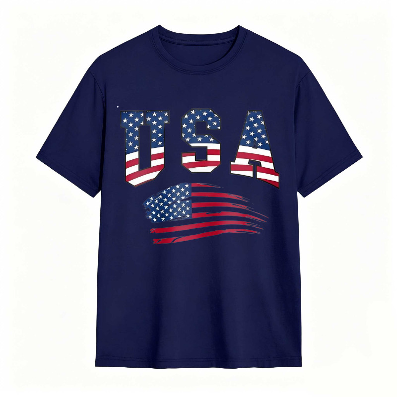 USA Letter American Flag Print Tee Shirt