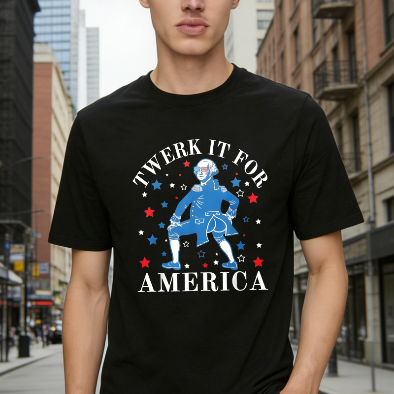 George Washington Twerking With Stars And Stripes Text T-shirt