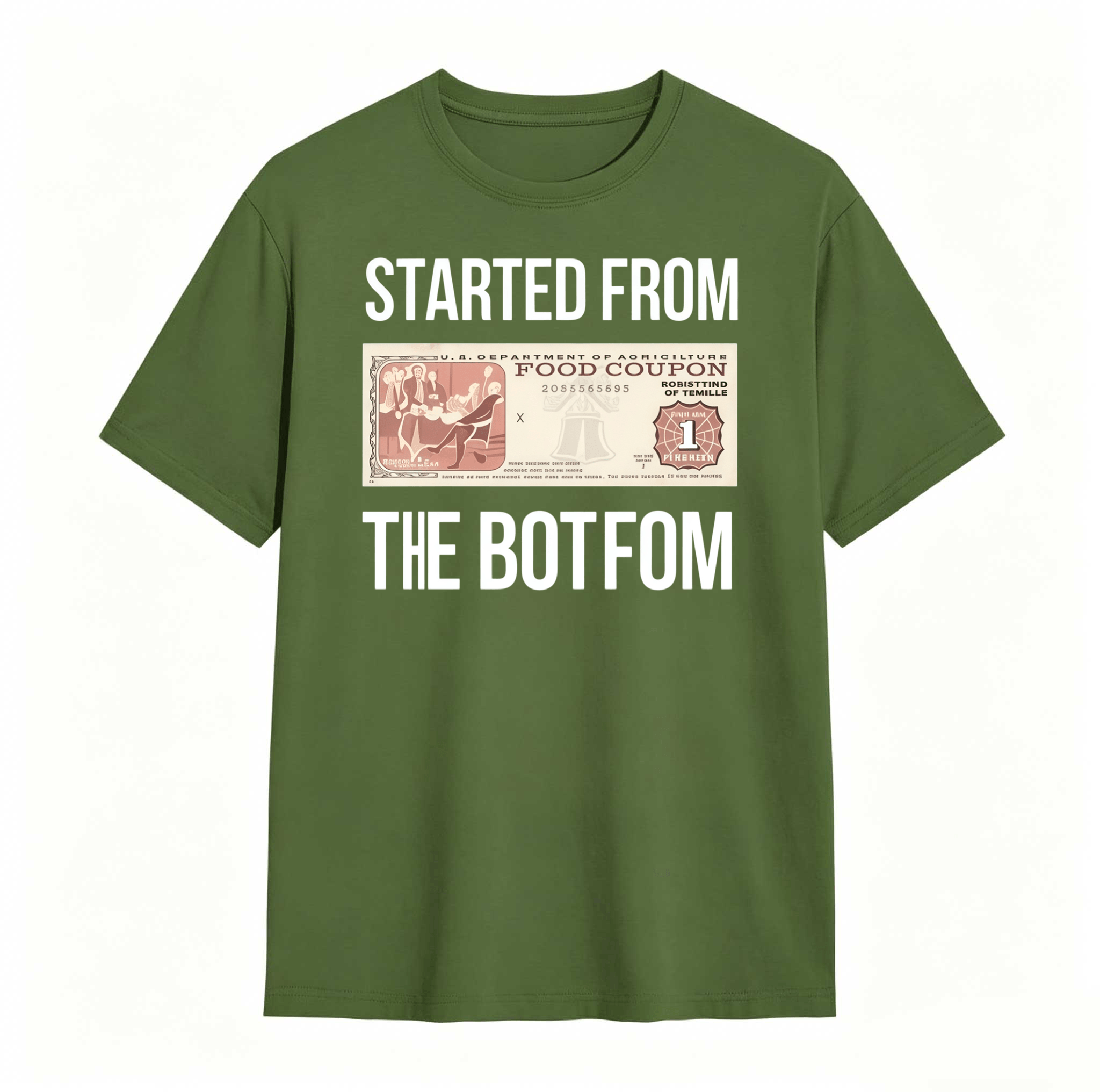 Dorawear™ Started From The Bottom Food Coupon T Shirt 100% cotton