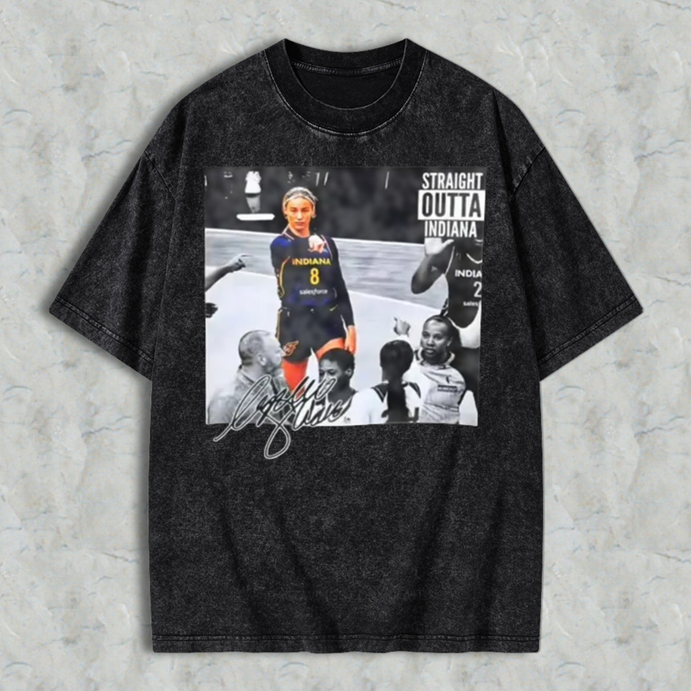 Straight Outta Indiana Volleyball Player Collage Washed T-shirt