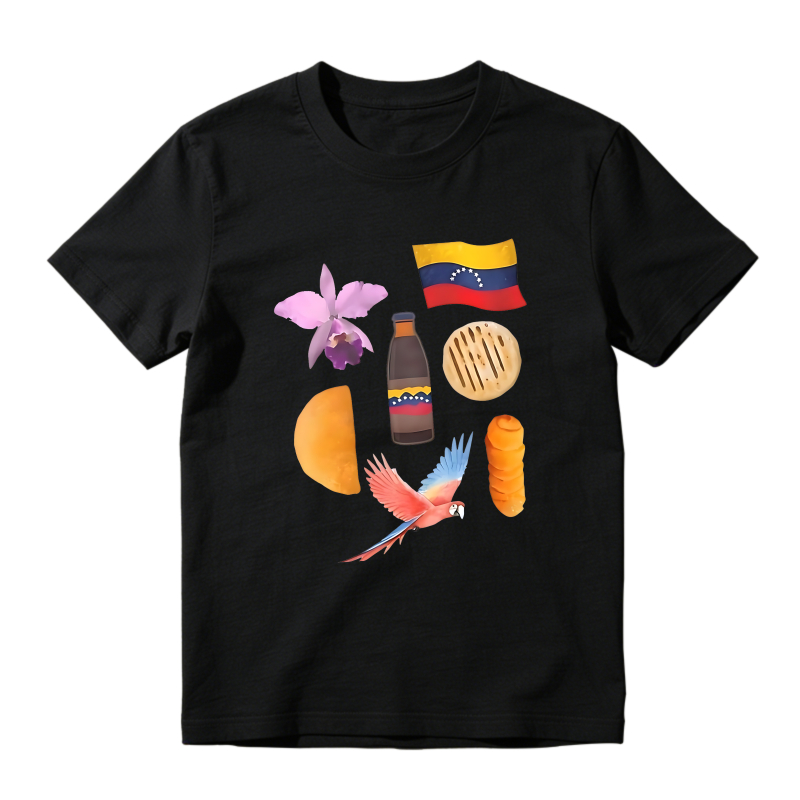 Venezuela Flag Orchid Parrot Arepa Bottle T-shirt