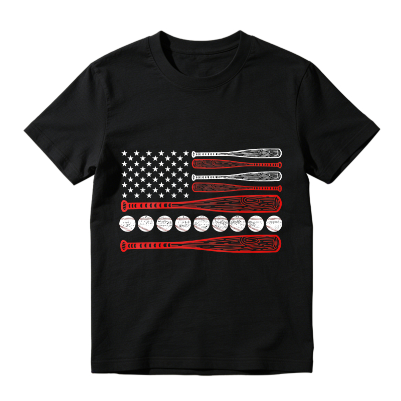 American Flag Baseball Bat And Ball Design T-shirt
