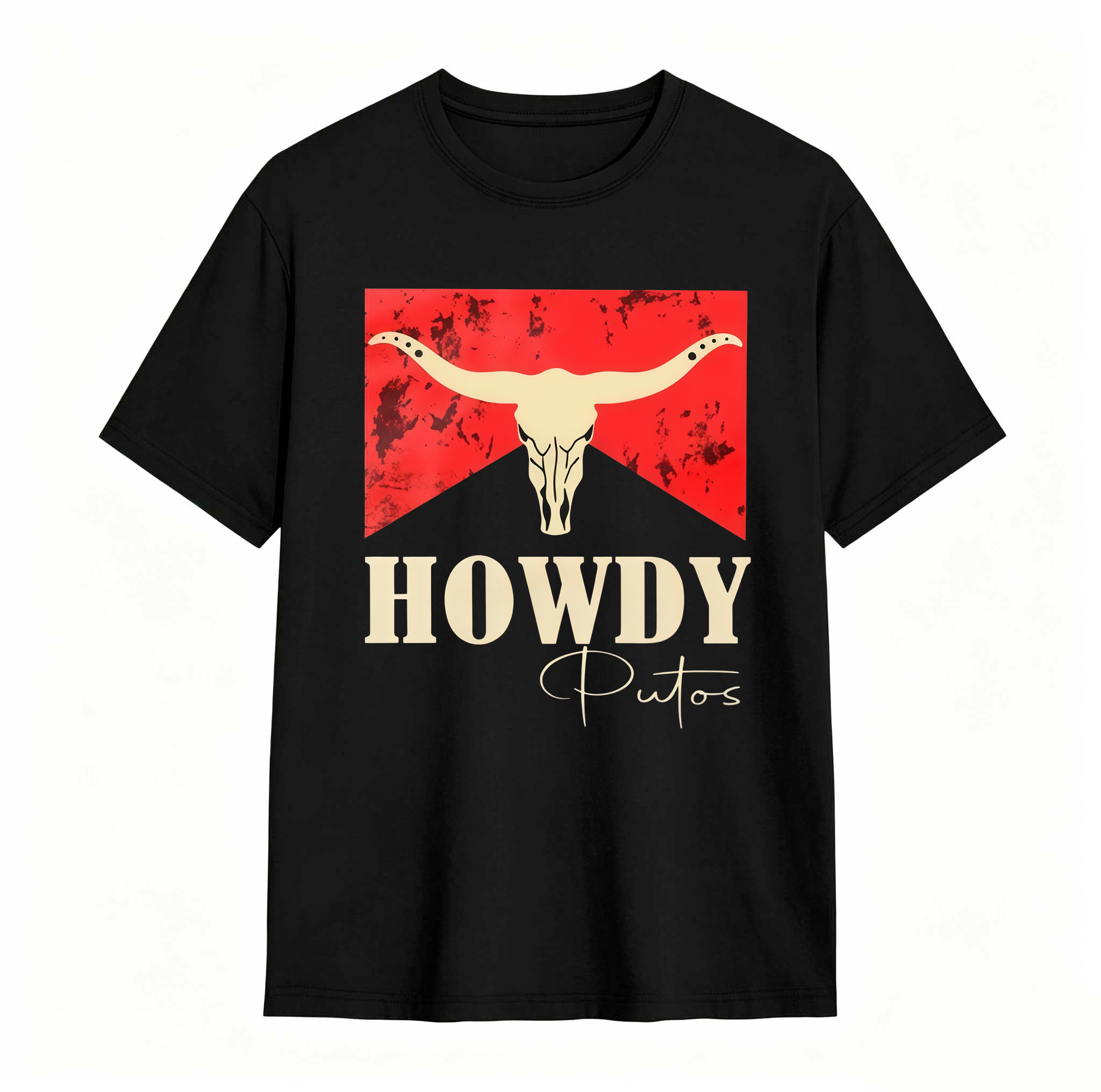 Dorawear™ Cow Skull Red Background Howdy Putos T Shirt 100% cotton