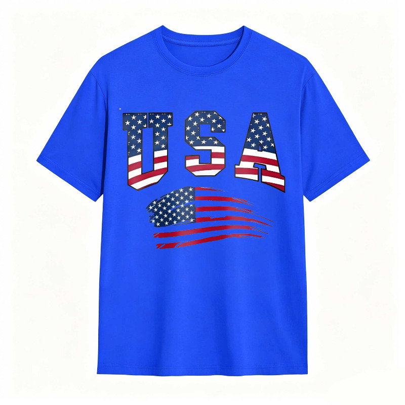 USA Letter American Flag Print Tee Shirt