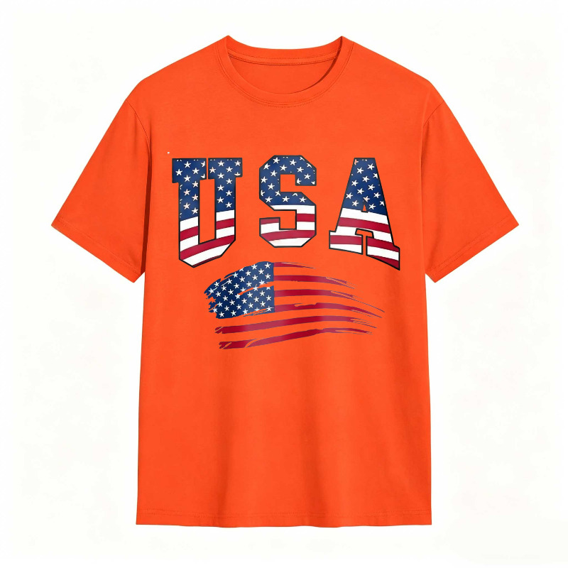 USA Letter American Flag Print Tee Shirt