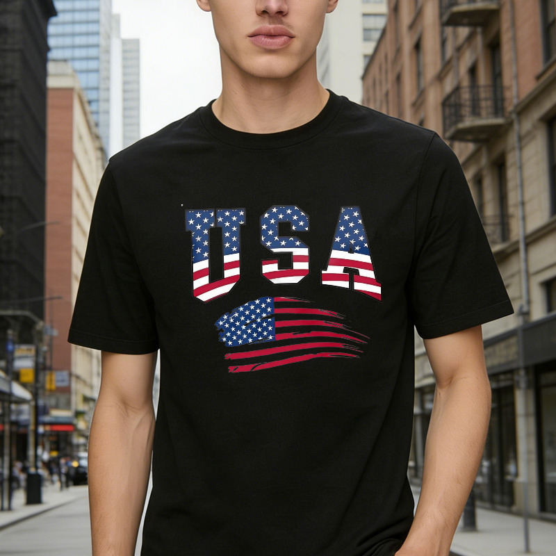USA Letter American Flag Print Tee Shirt