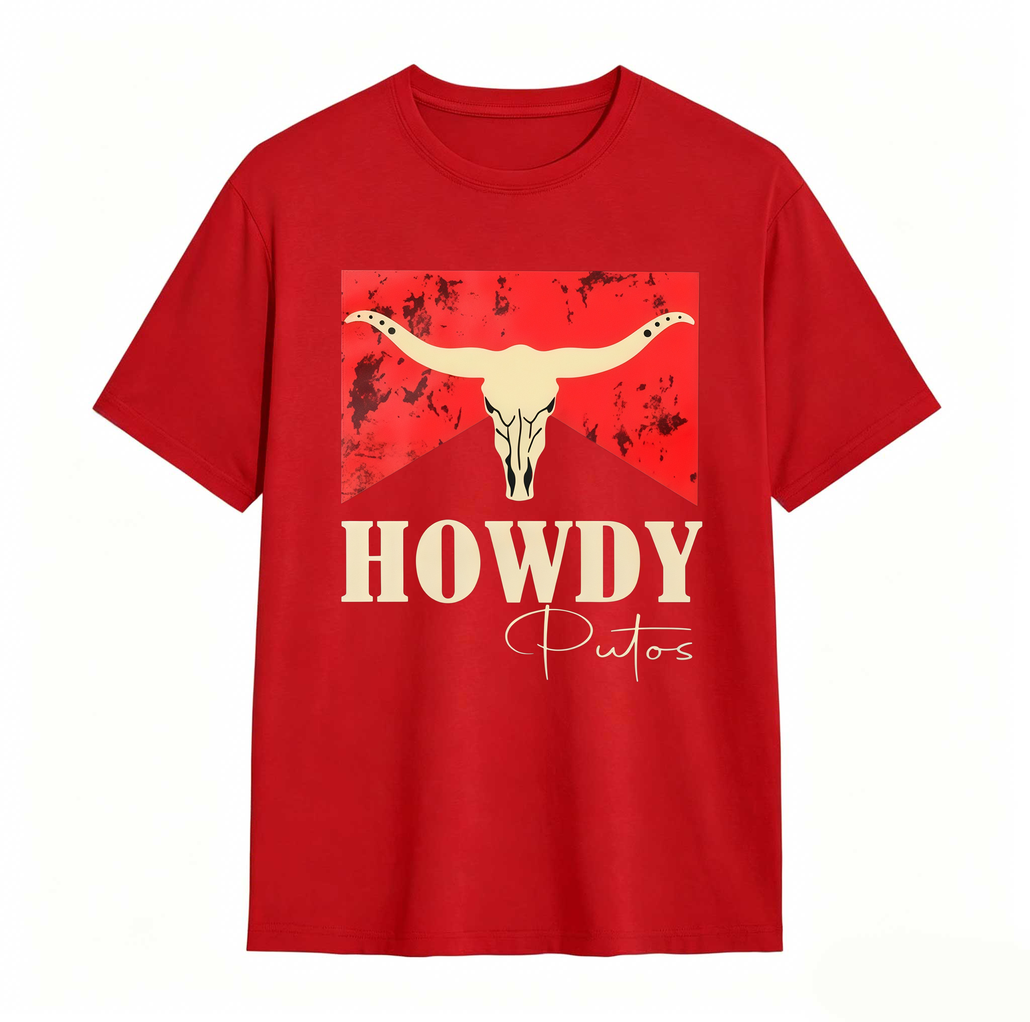 Dorawear™ Cow Skull Red Background Howdy Putos T Shirt 100% cotton
