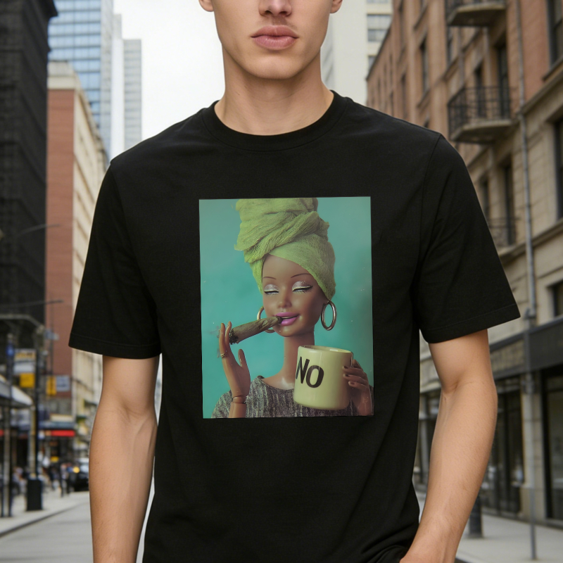 Woman With Green Headwrap Holding Mug With No Text T-shirt