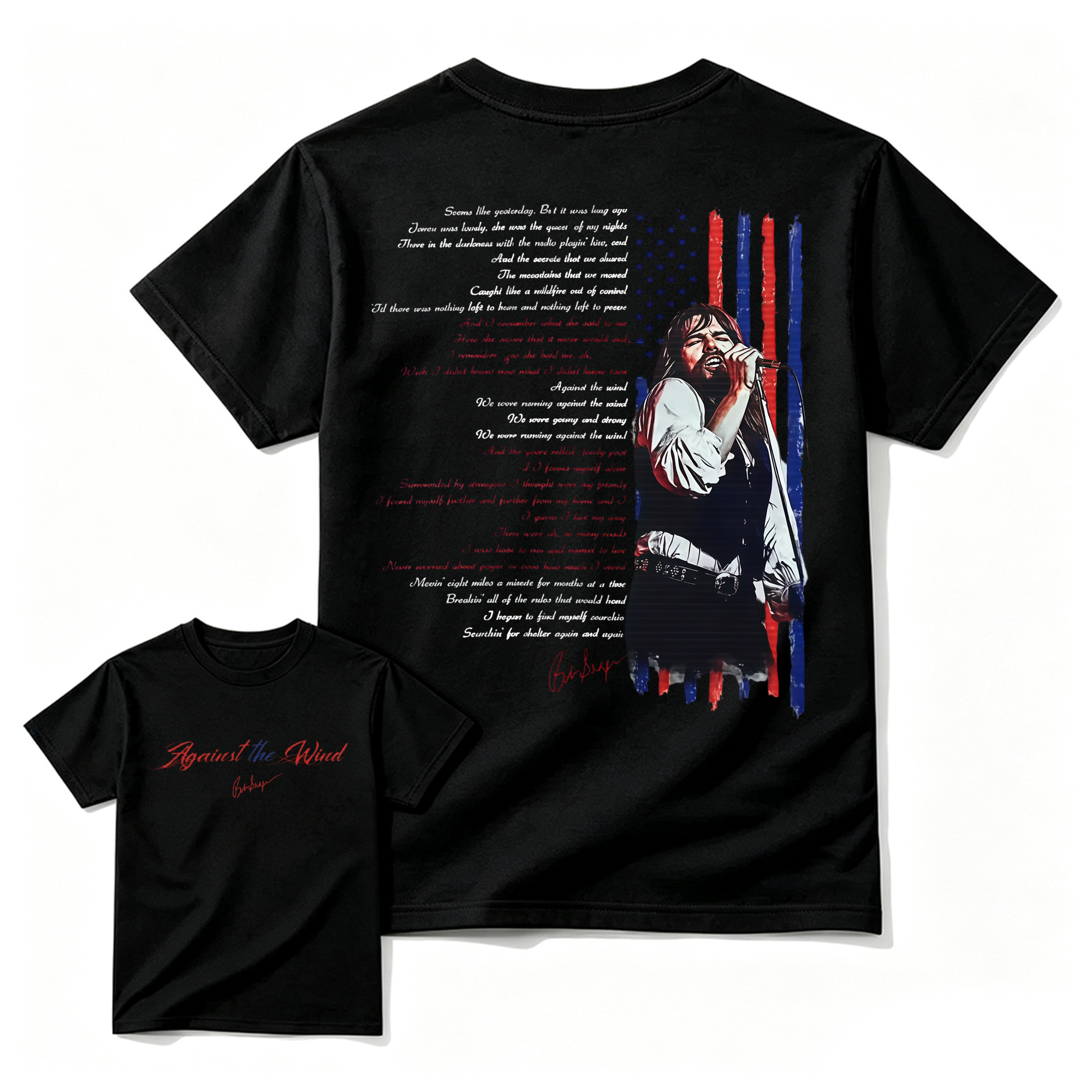 Bob Seger "Against The Wind" Song Lyric & Flag T-shirt