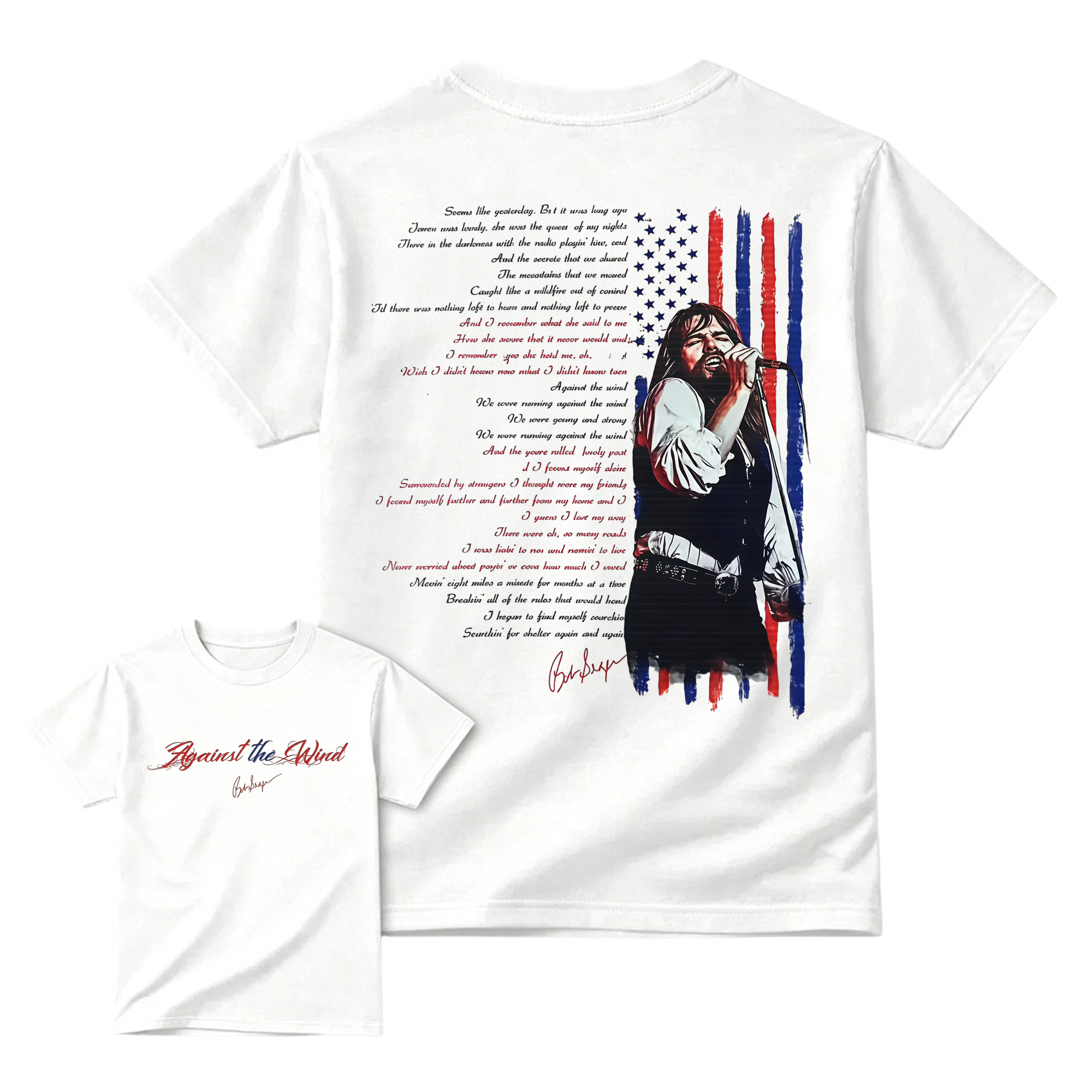 Bob Seger "Against The Wind" Song Lyric & Flag T-shirt