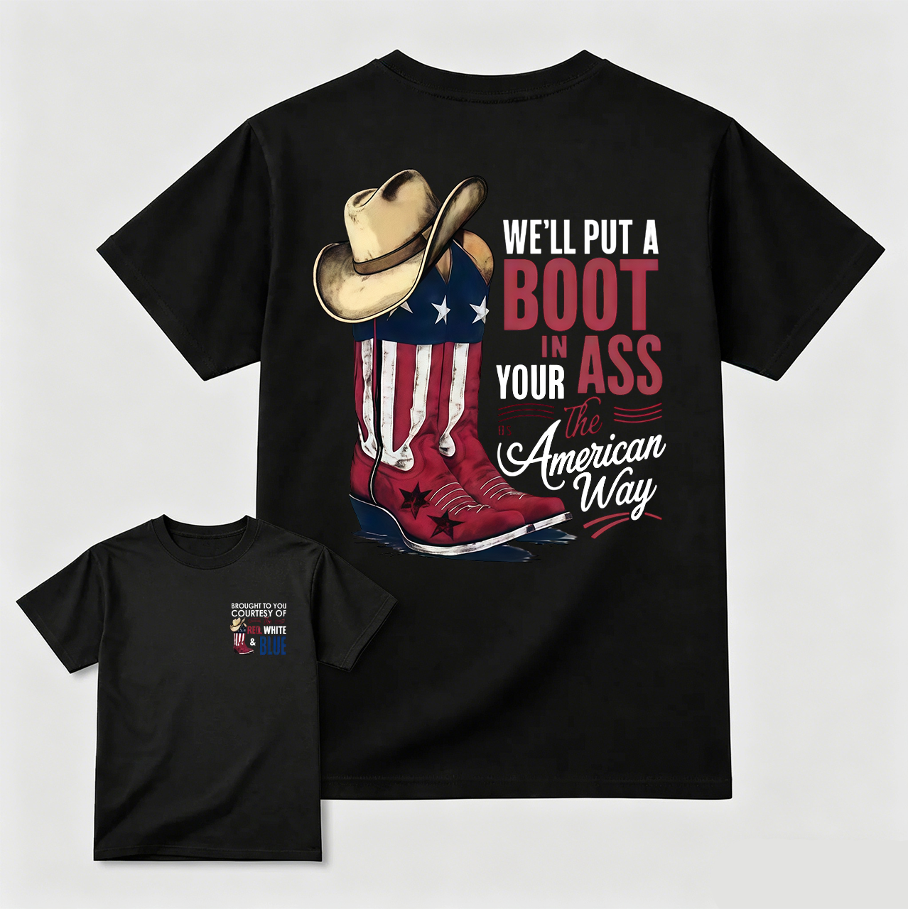 American Cowboy Boots Patriotic Graphic T-Shirt