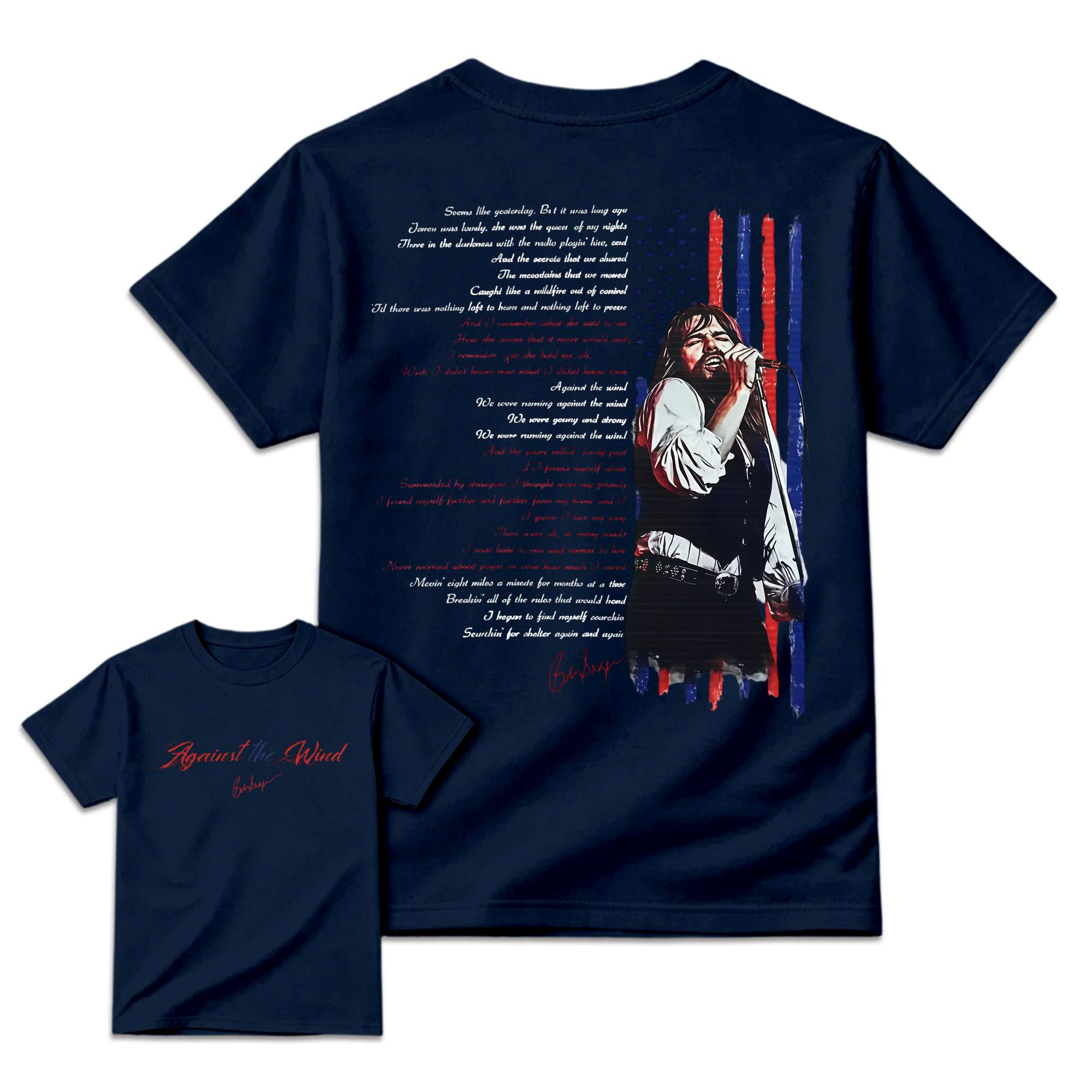 Bob Seger "Against The Wind" Song Lyric & Flag T-shirt